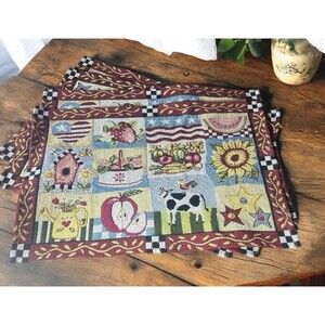 Americana Country Tapestry Placemats 12” X 19” Dining Table Decor Cow Sunflower